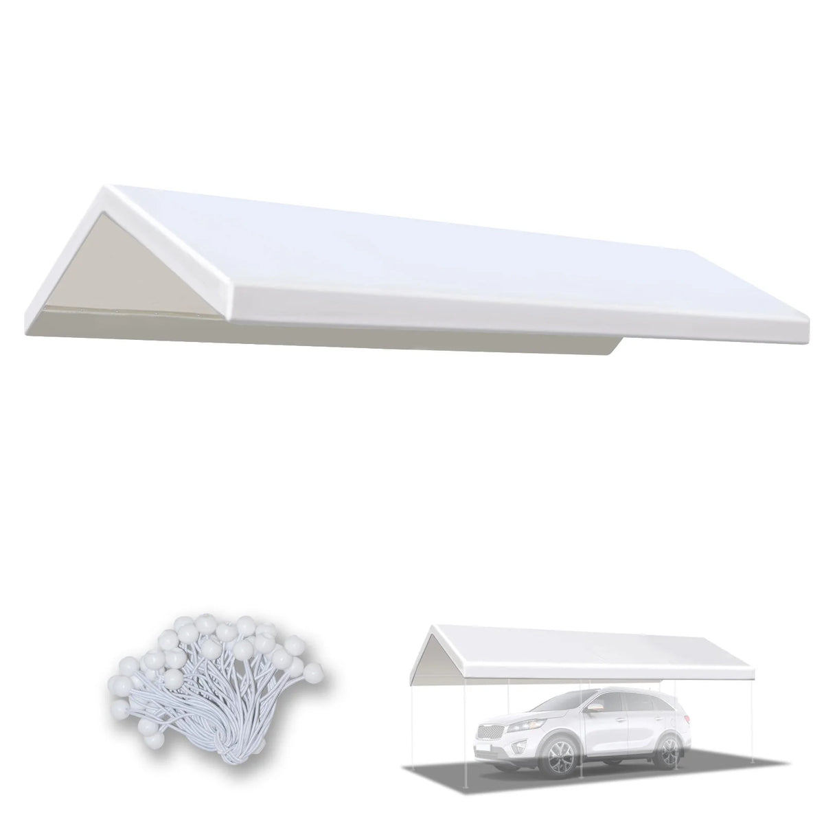 10'x20' Carport Replacement Canopy Cover with Ball Bungees X577930