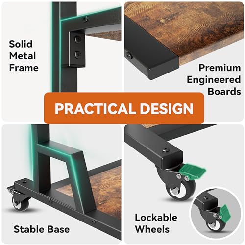Rolling TV Stand for 32"-75" TVs with Metal Mount & 2 Tier Wood Shelf A705247