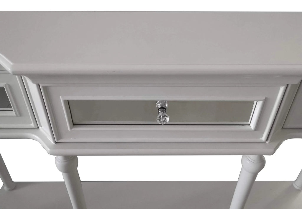 White Console Table with Mirrored Storage Drawers and Lower Shelf T453309