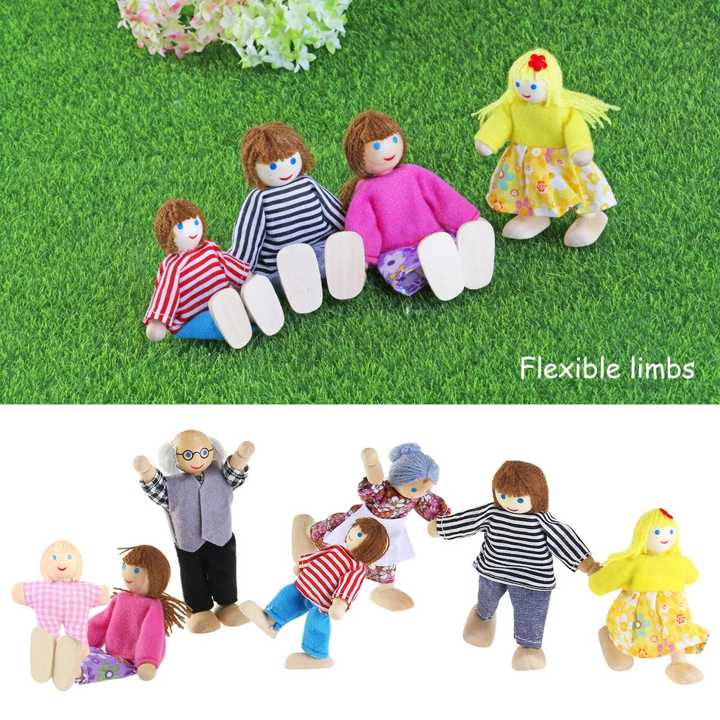 7 Pieces Wooden Dollhouse Family Set Mini People Figures Z4770