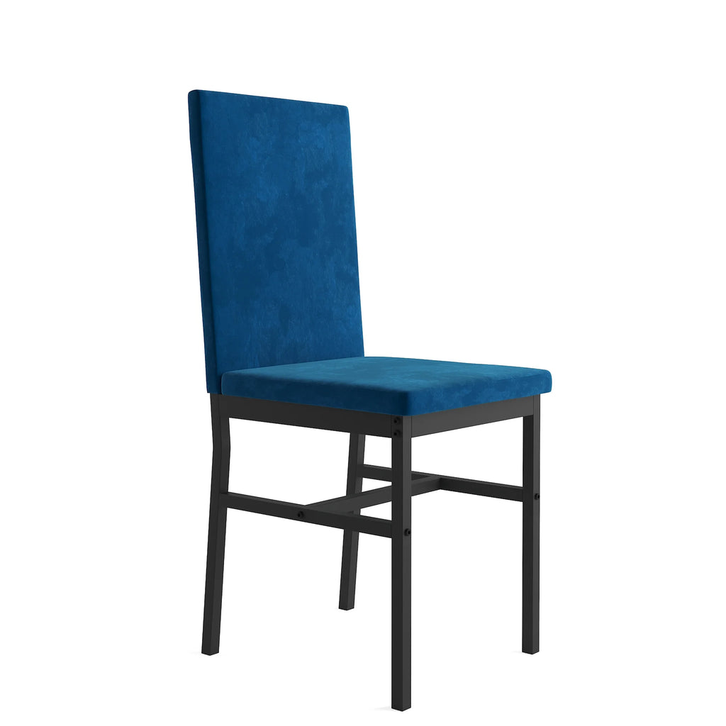 5-Piece Dining Table and Chairs Set with White Marble Top and Blue Velvet Chairs J960