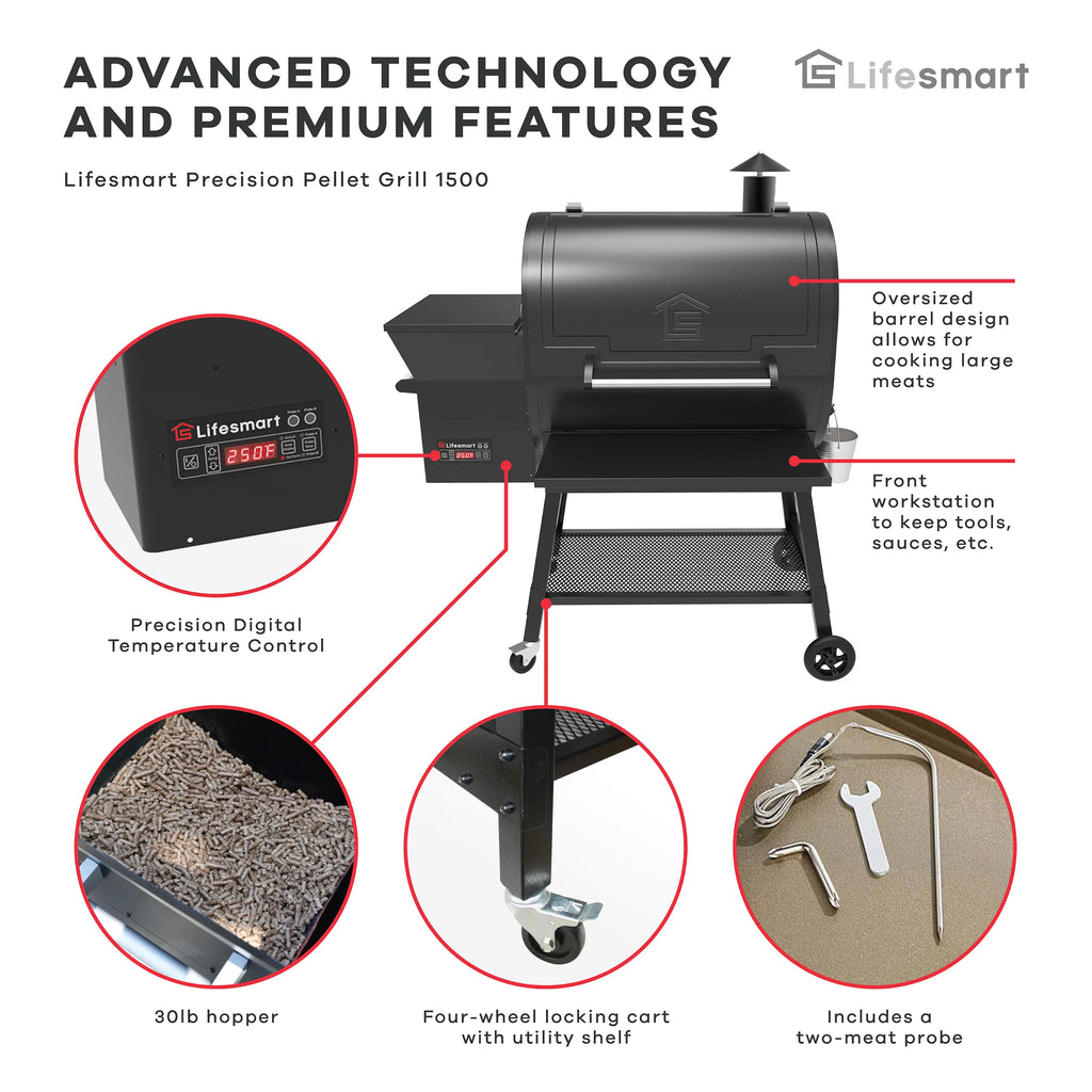 1500 Square Inch Pellet Grill and Smoker with 3 Cooking Racks E408