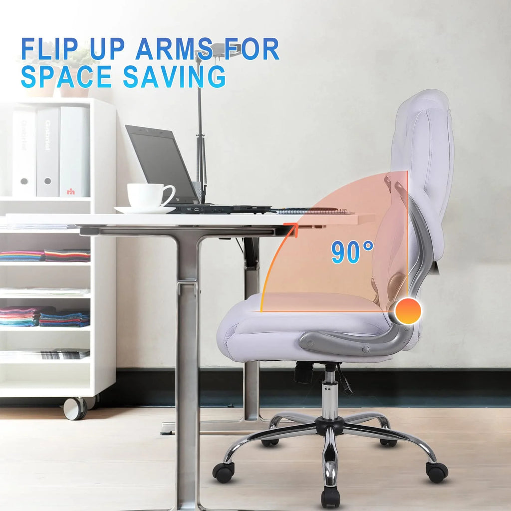 Velvet Ergonomic Office Chair with Wheels and Flip-up Arms, White U9639