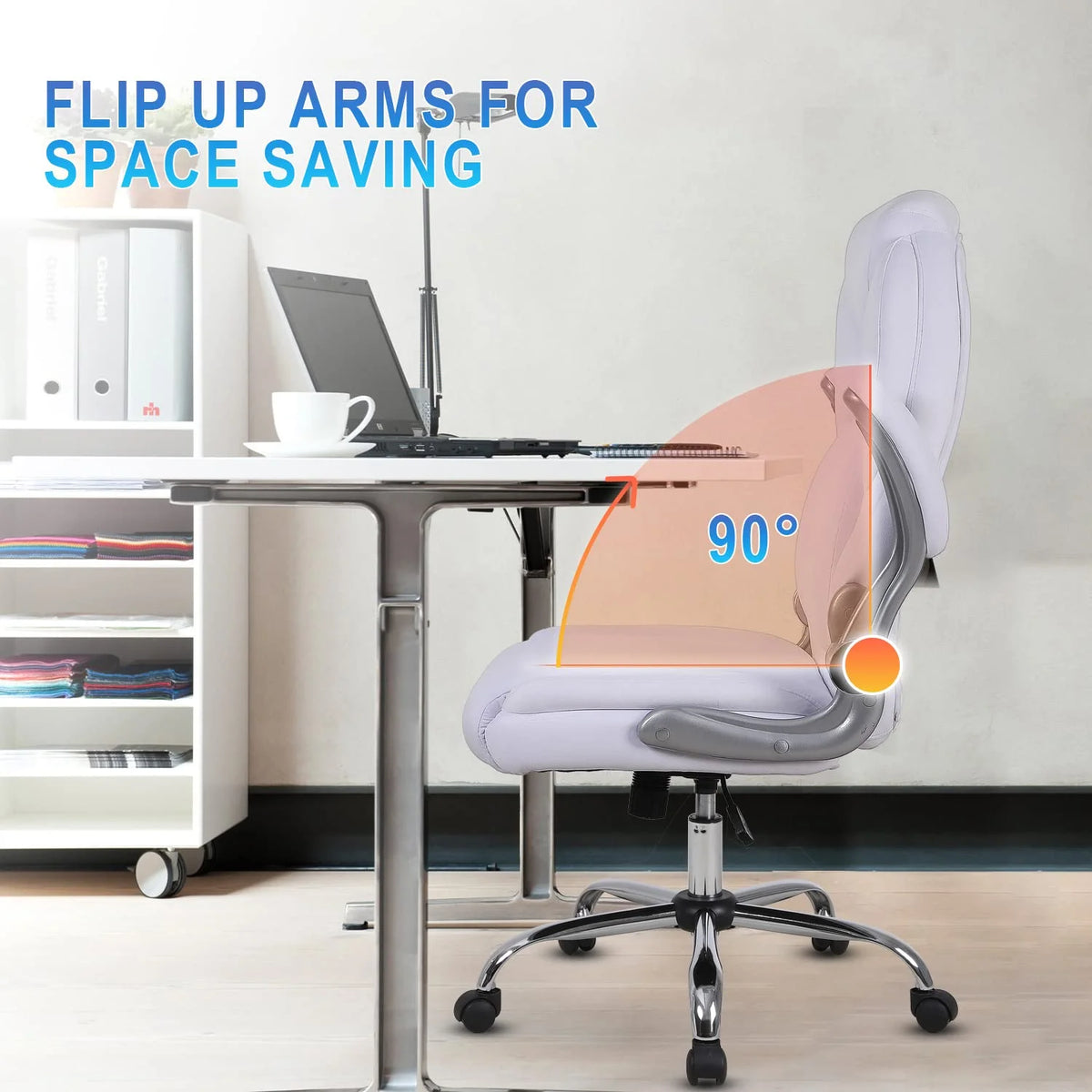 Velvet Ergonomic Office Chair with Wheels and Flip-up Arms, White U9639
