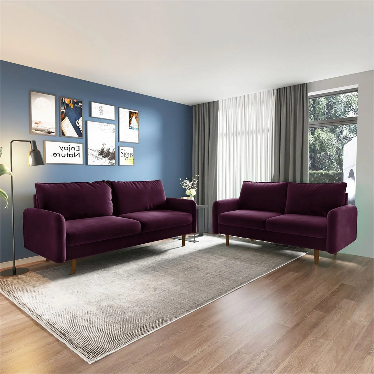 70" Upholstered Velvet Sofa in Purple Z638534