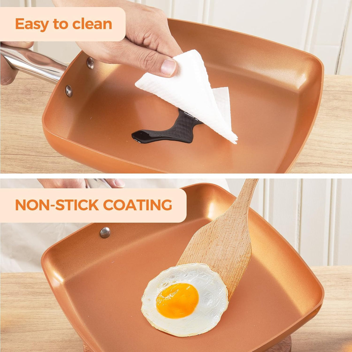 9.5" Non-Stick Copper Square Frying Pan with Ceramic Coating R35564