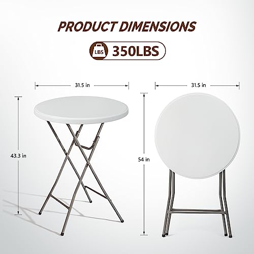 32" Plastic Folding Round Table Bar Height, HDPE, Gray Metal Finish, Black T61224