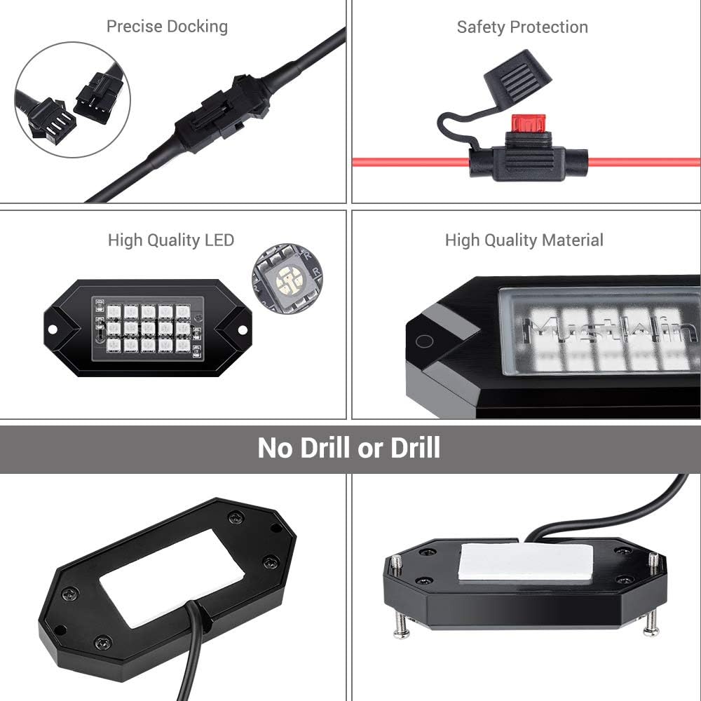 RGB LED Rock Lights 120 LEDs Multicolor Waterproof Aluminum Light Kit 8 Packs V326269