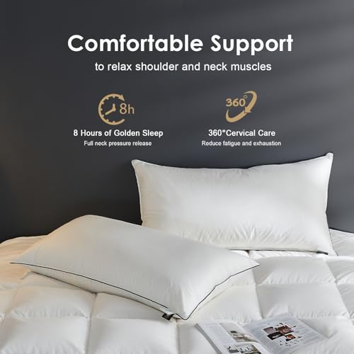 King Size Set of 2 Hybrid Goose Down Pillow with Memory Foam and Organic Cotton Cover M976721