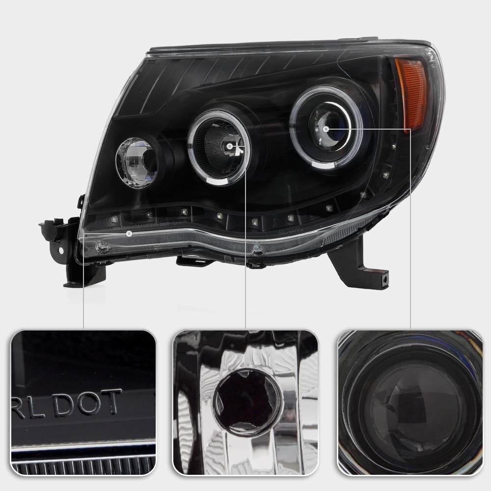 Black LED Projector Headlights Pair Set Y6619