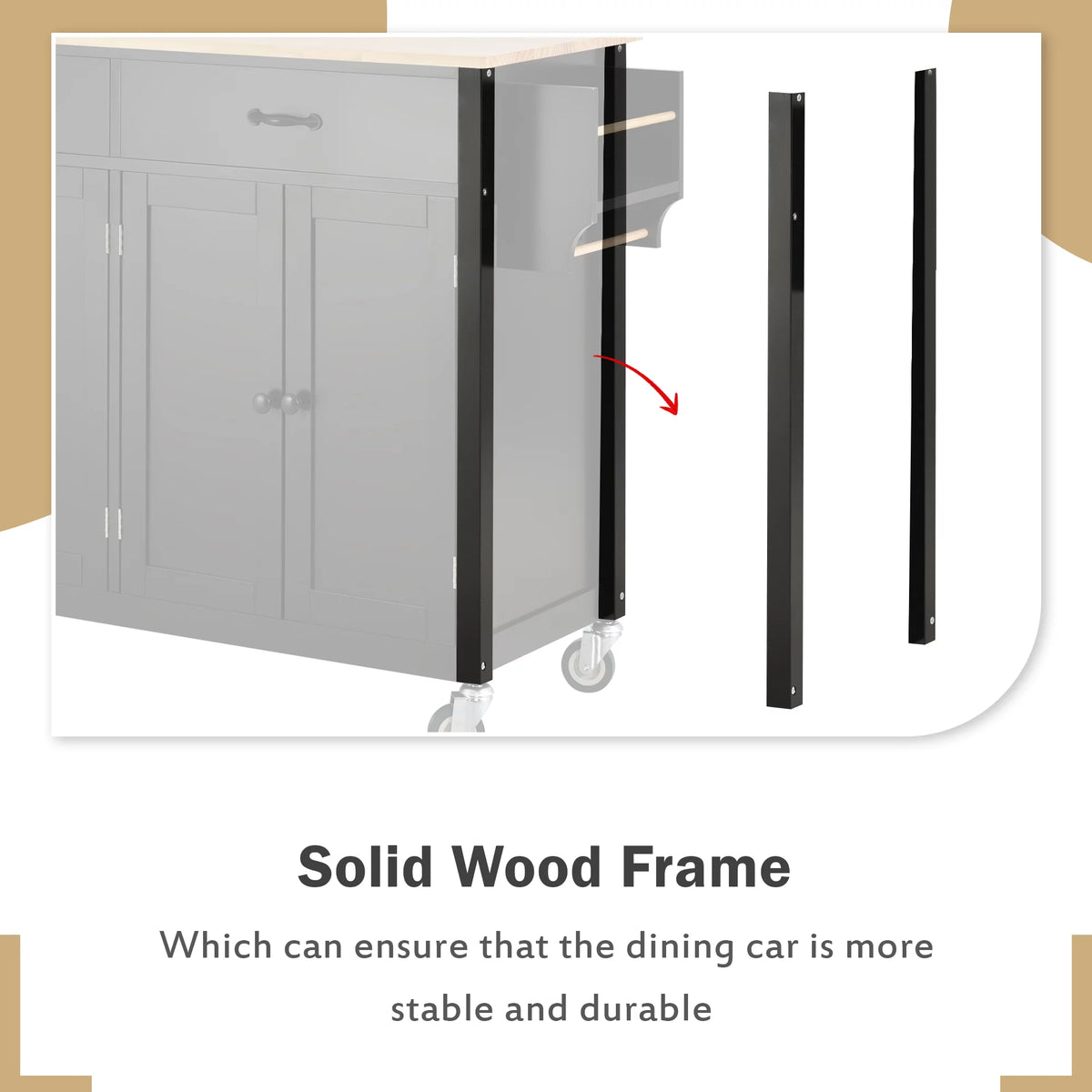 Black Kitchen Island Cart with 4-Door Cabinets and 2 Drawers P8656