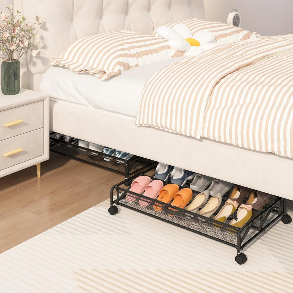 2 Pack Rolling Under-bed Storage Containers with Wheels, Breathable Mesh Fabric with Metal Frame P413386