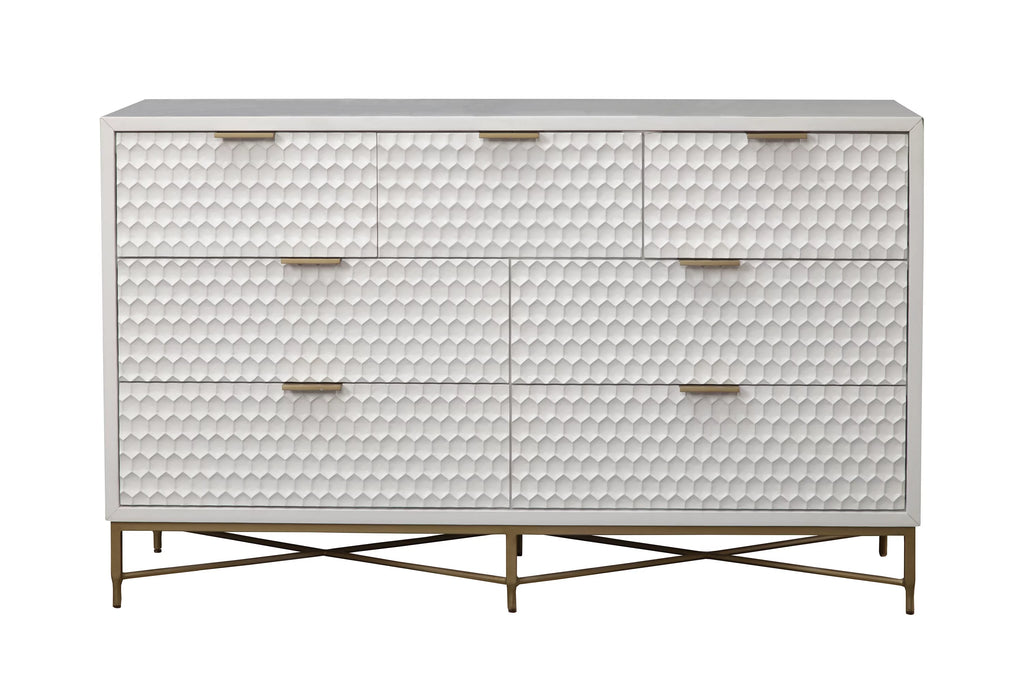 White Pearl Wood 7 Drawer Dresser A6823