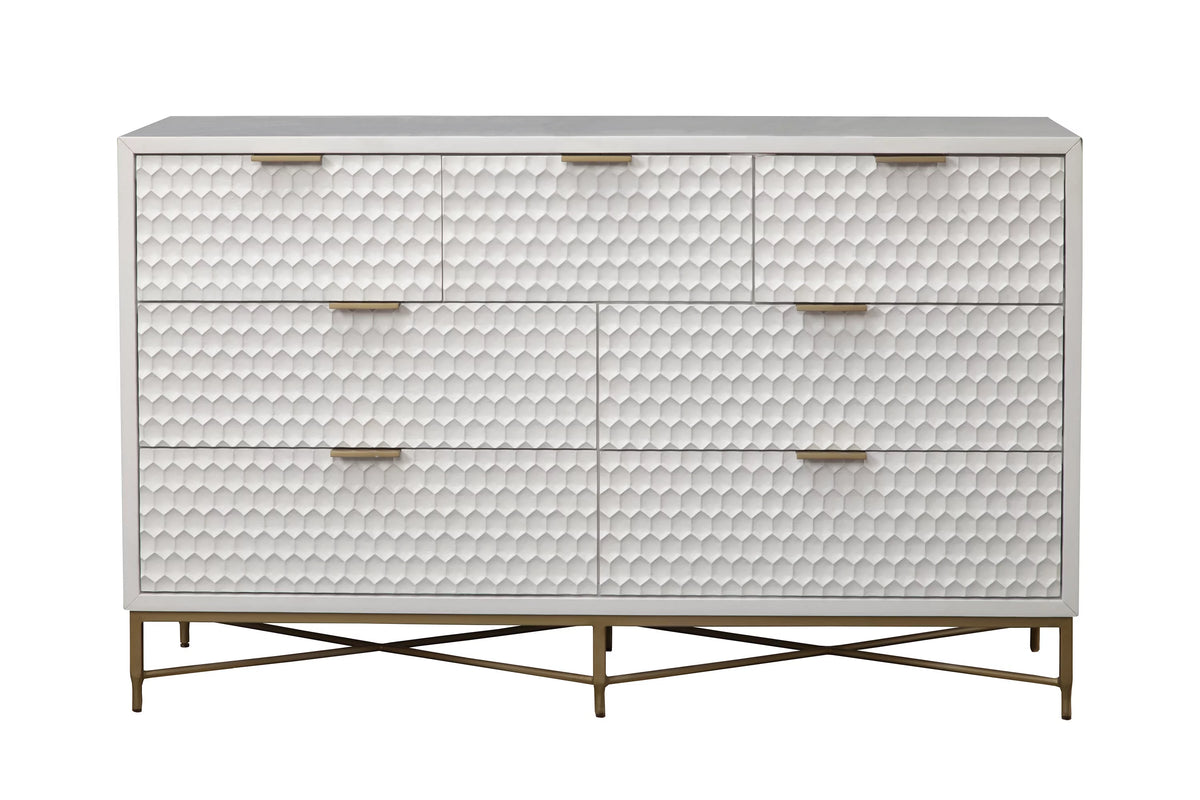 White Pearl Wood 7 Drawer Dresser A6823