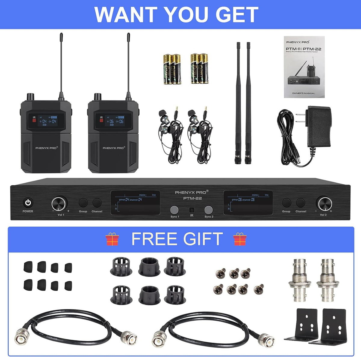 UHF Dual Wireless in-Ear Monitor System with Metal Transmitter and Bodypack Receiver R16894
