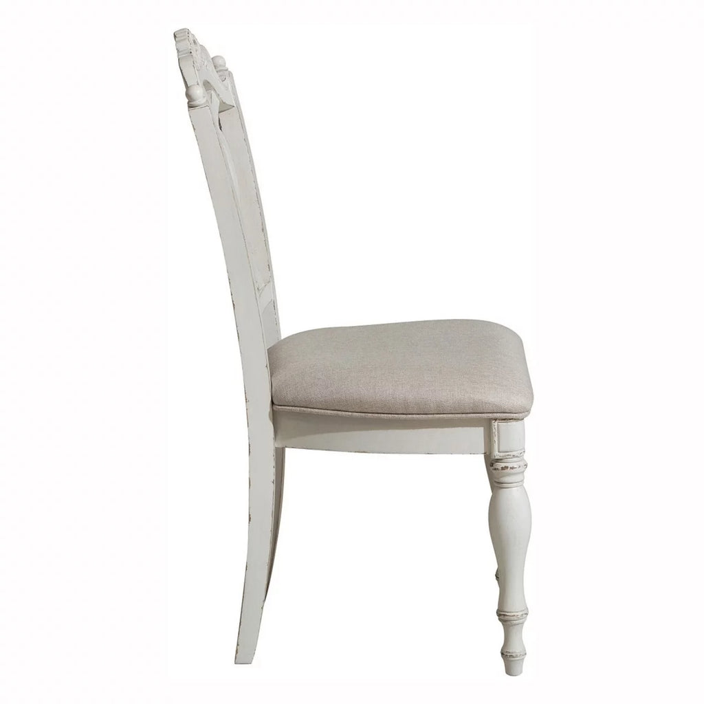 Antique White Writing Desk Chair with Engraved Backrest U54674
