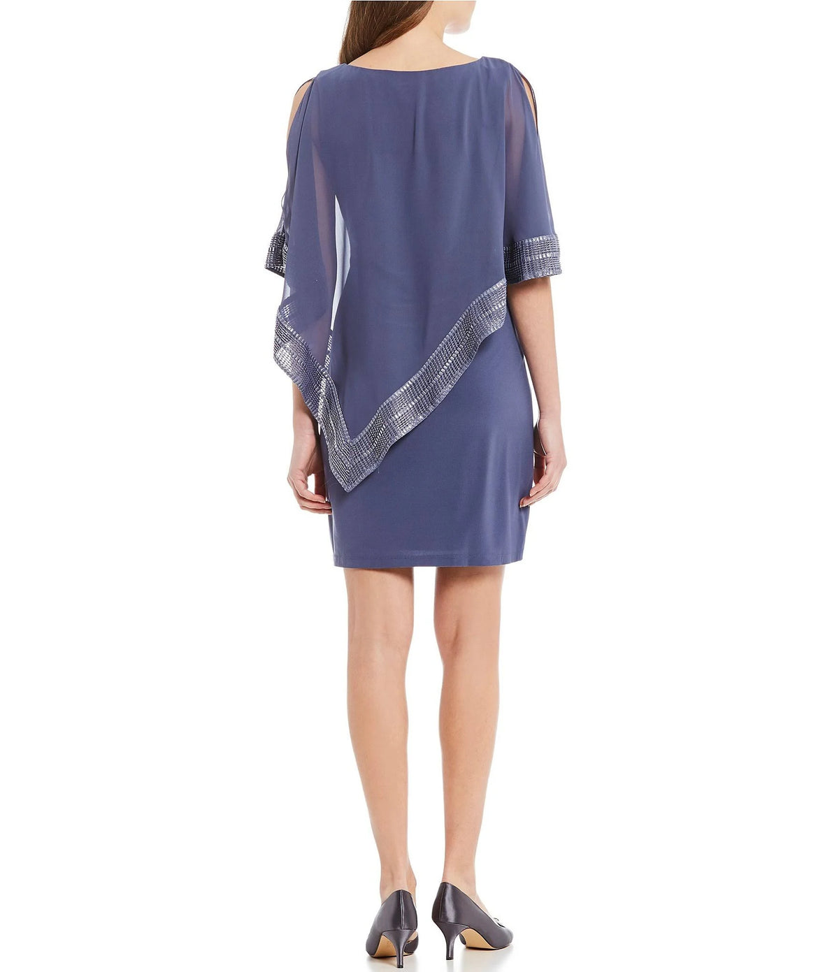 Foil-Trim Asymmetrical Hem Dress J6856