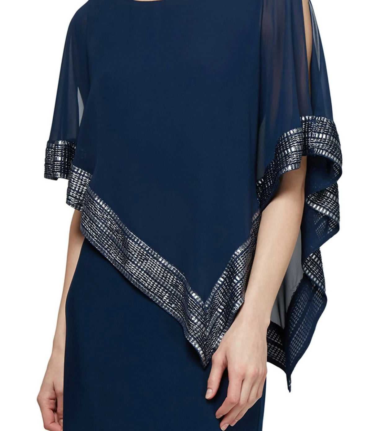 Foil-Trim Asymmetrical Hem Dress J6856