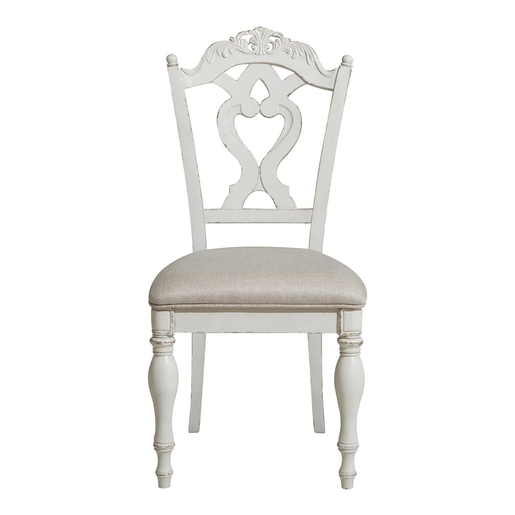 Antique White Writing Desk Chair with Engraved Backrest U54674