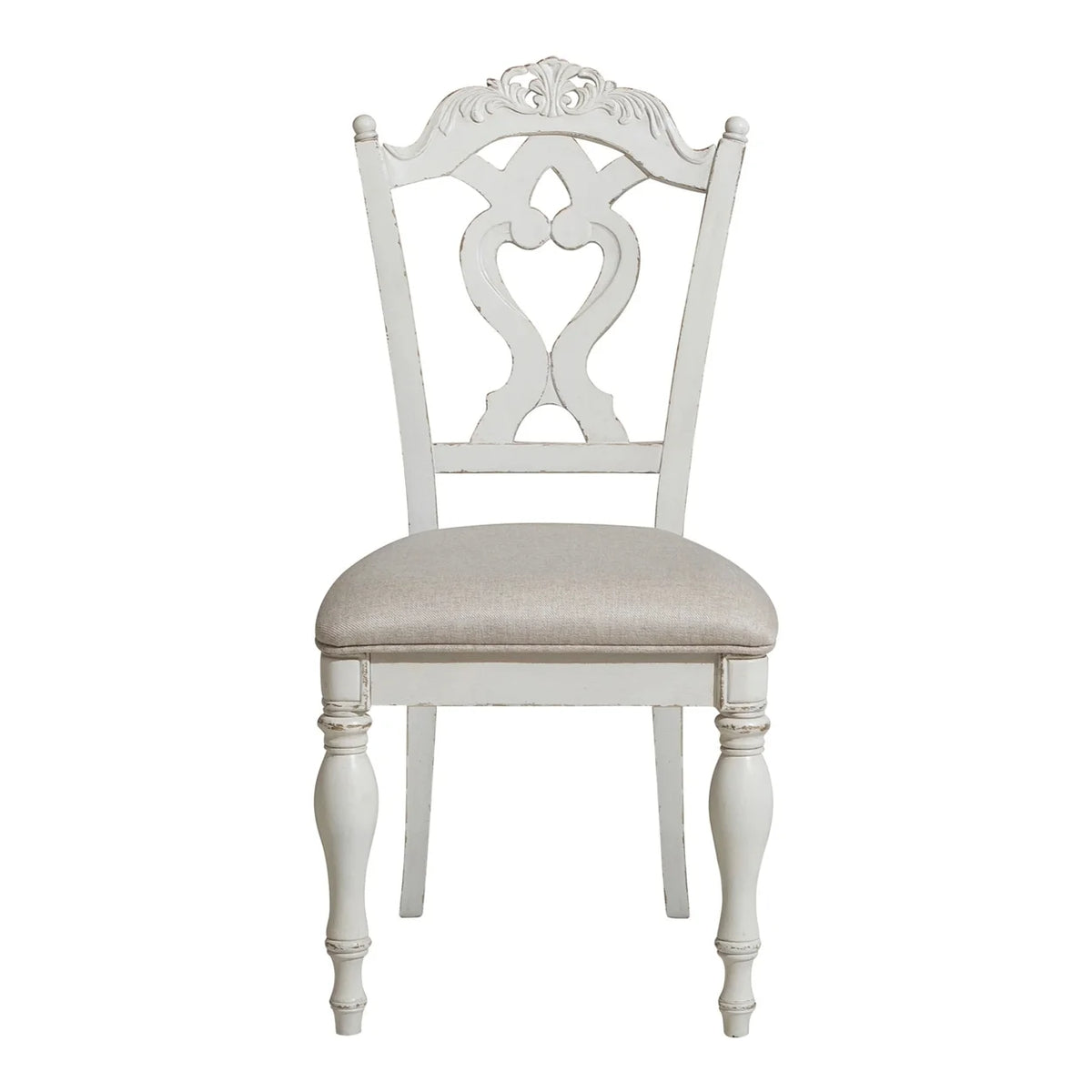 Antique White Writing Desk Chair with Engraved Backrest U54674