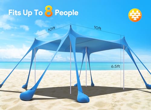 Beach Tent, Camping Sun Shelter UPF50+ with 8 Sandbags, Sand Shovels, Ground Pegs & Stability Poles U732