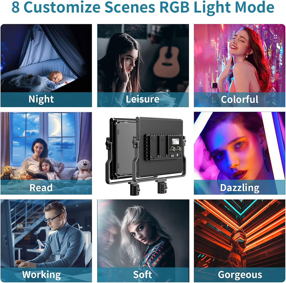 2 Packs Dimmable RGB LED Video Lighting Kit with Remote F8668