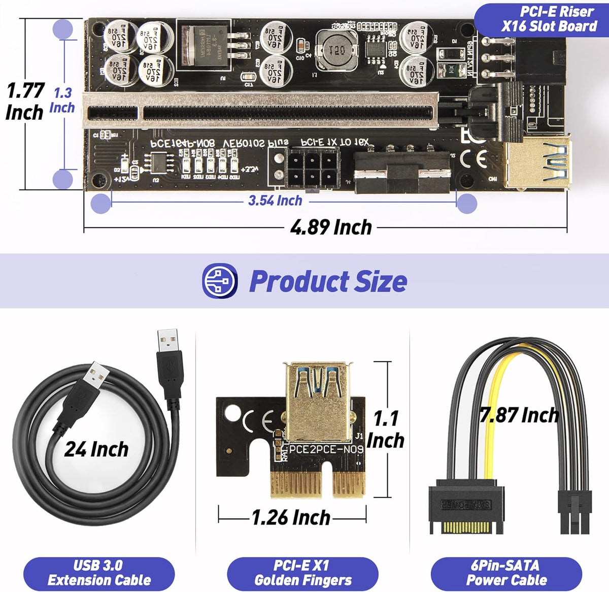 6 Pack PCI-E Riser Adapter Card with USB 3.0 Cable U117