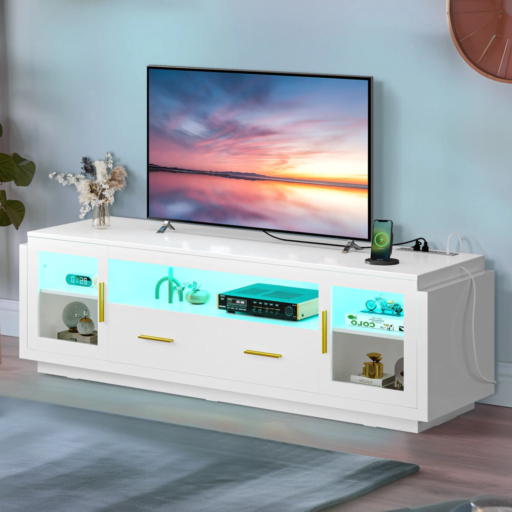 70" LED TV Stand with Power Outlets White & Gold X79089
