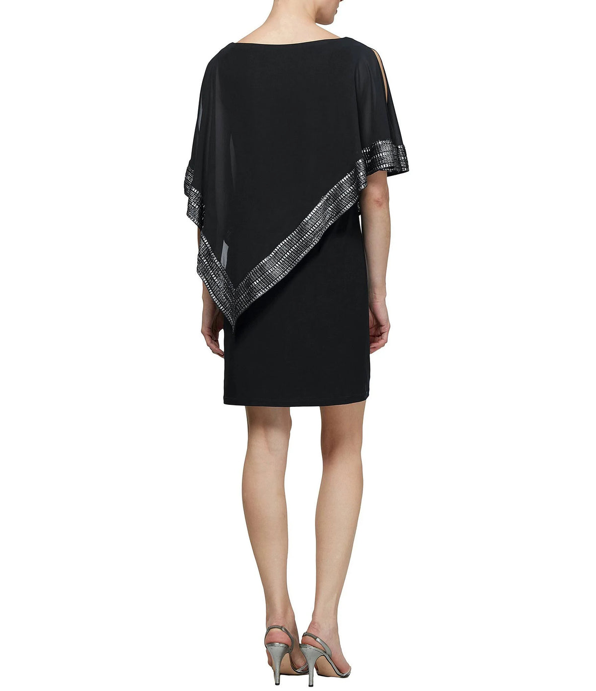 Foil-Trim Asymmetrical Hem Dress J6856