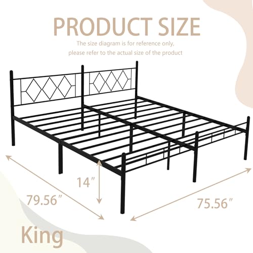14 Inch Full Size Metal Platform Bed Frame with Headboard and Footboard H776684