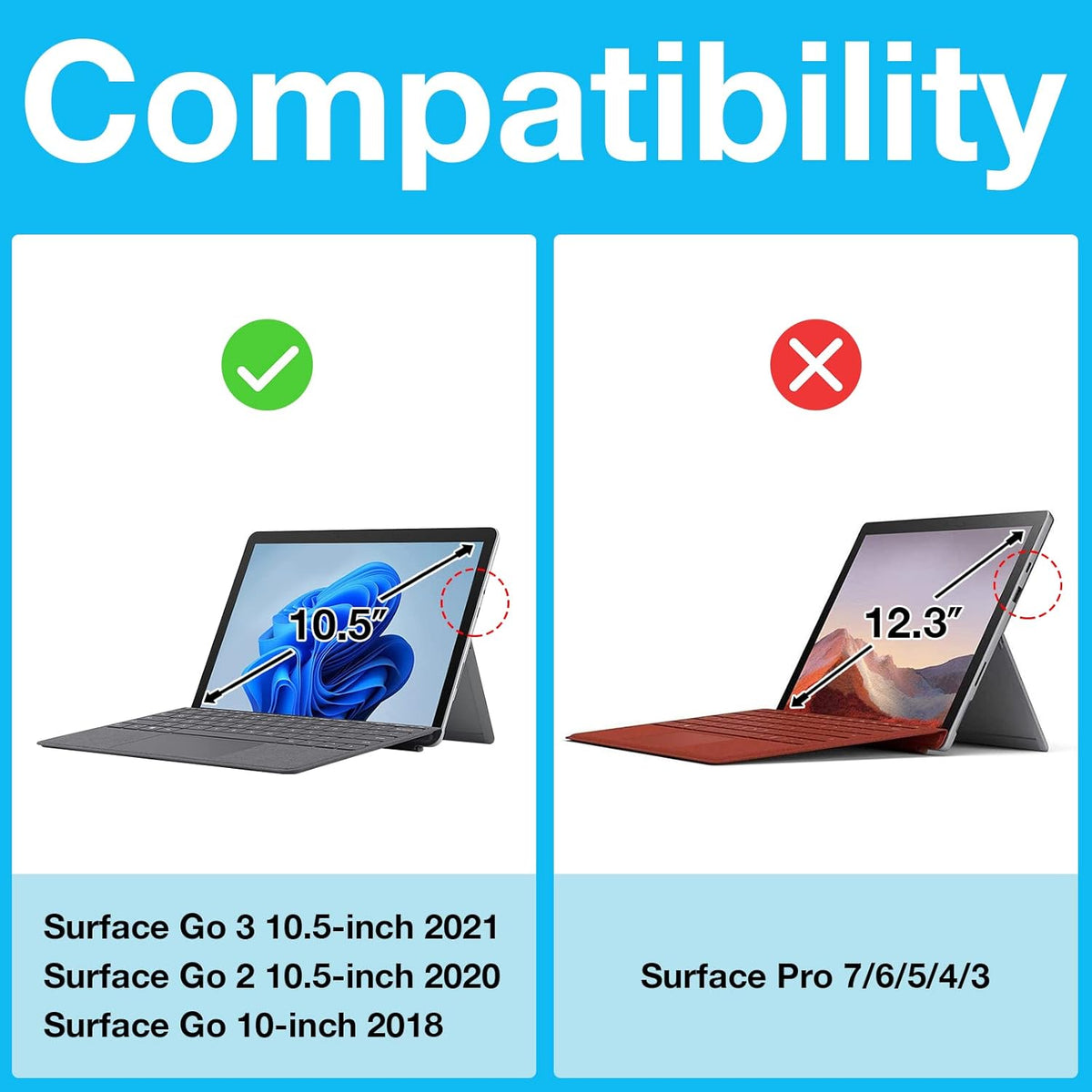 Slim PU Leather Keyboard Case for Surface Go 3, Black Pack of 2 E555242