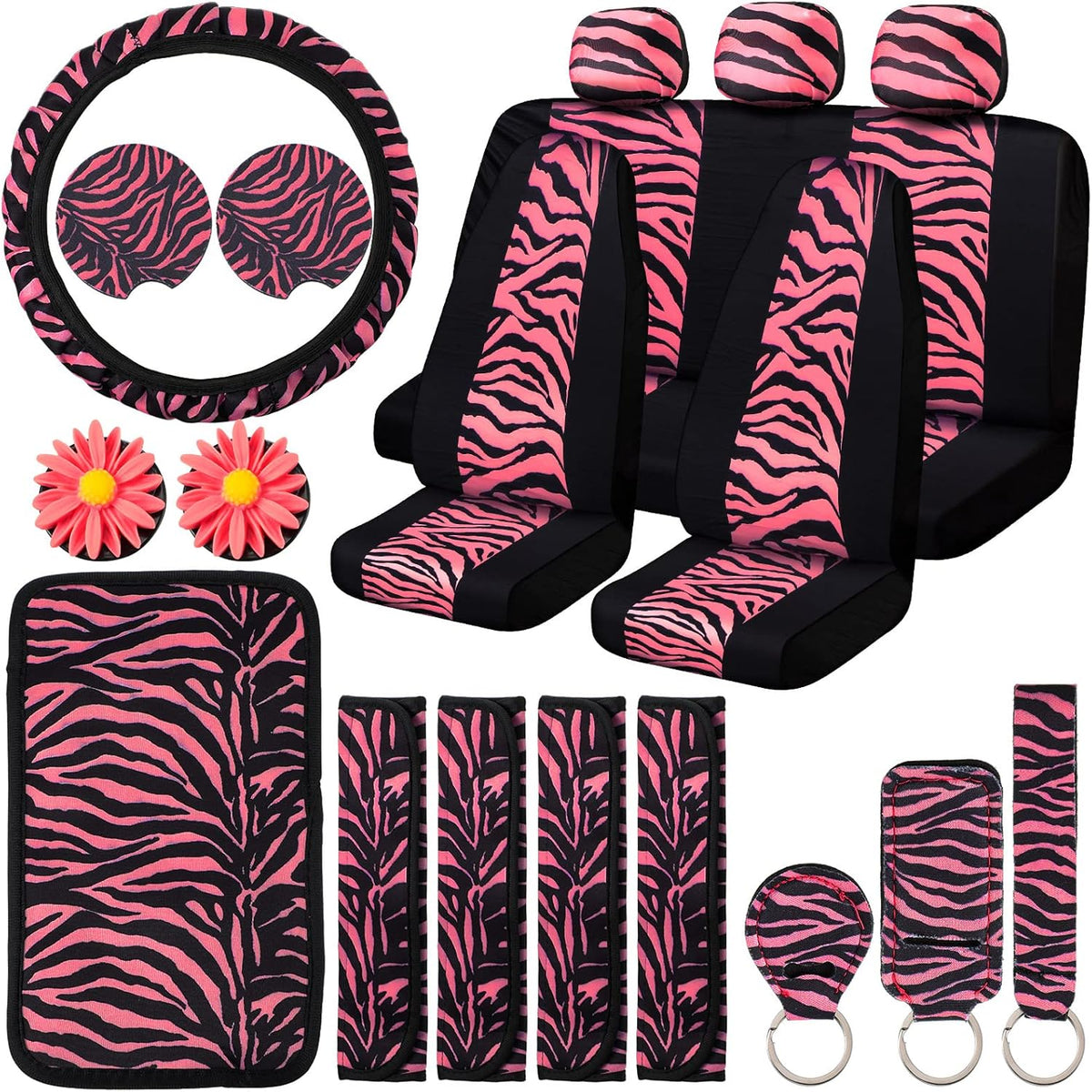 20 Pieces Hot Pink Zebra Print Car Accessories Set C5704