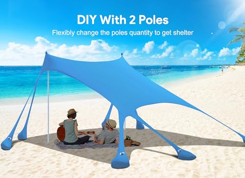 Beach Tent, Camping Sun Shelter UPF50+ with 8 Sandbags, Sand Shovels, Ground Pegs & Stability Poles U732