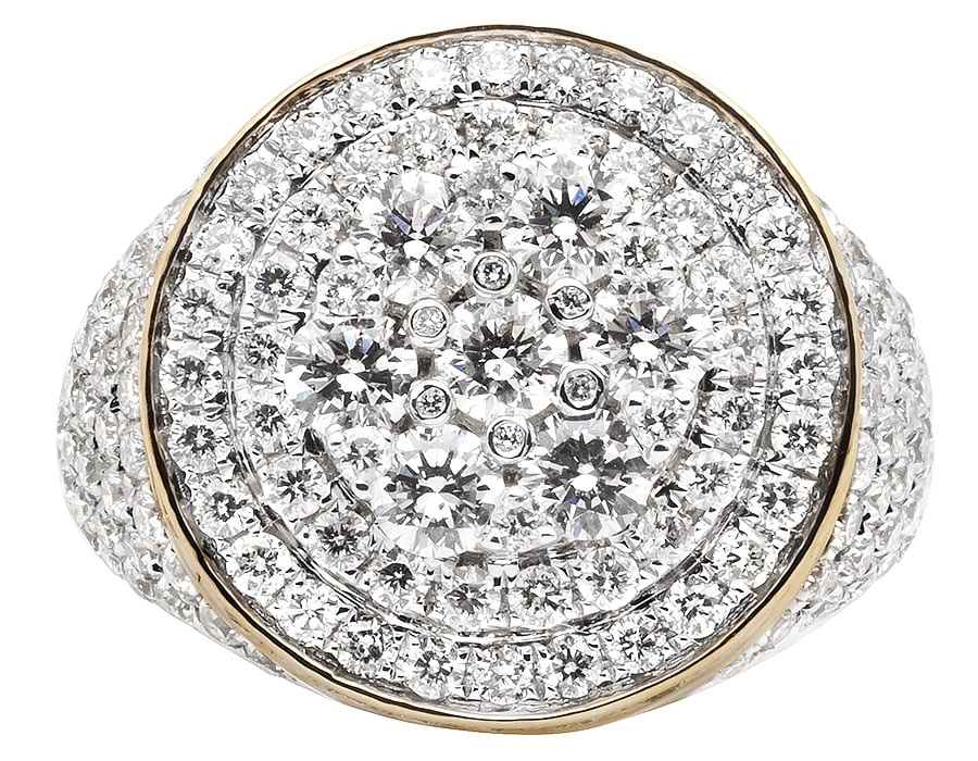Yellow Gold 10K 3D Round Cluster Diamond Pinky Ring 4.65 ct R70587