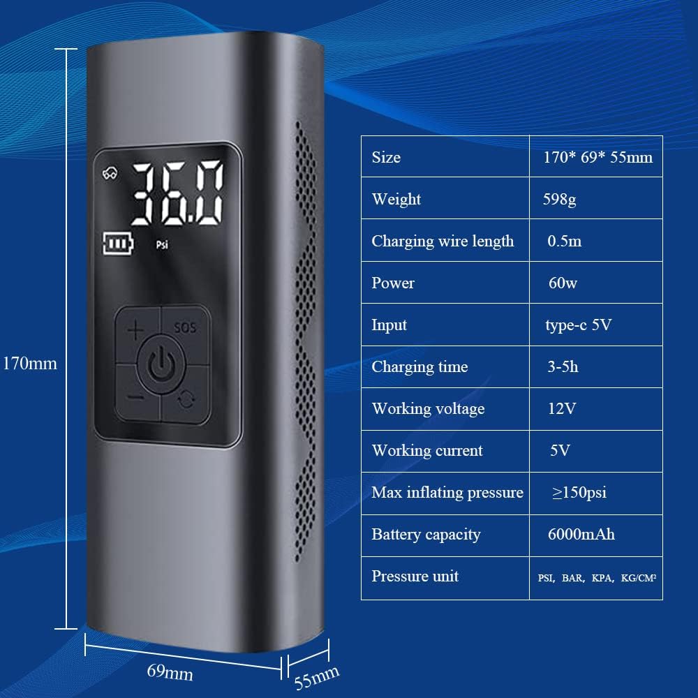 Portable 150PSI Tire Inflator with LCD Screen and LED Light Y669057
