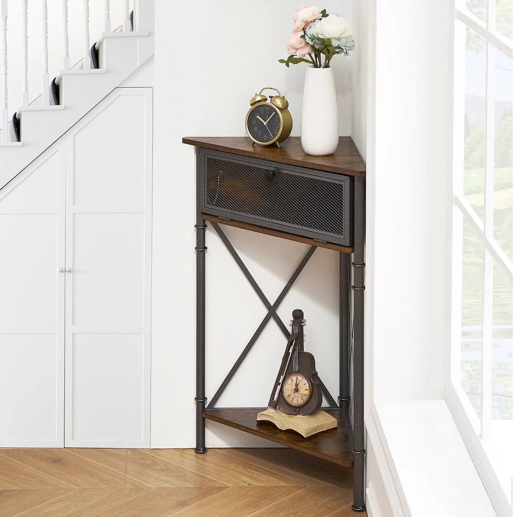 Brown Corner Storage Cabinet with Flip Drawer and Shelf O2769