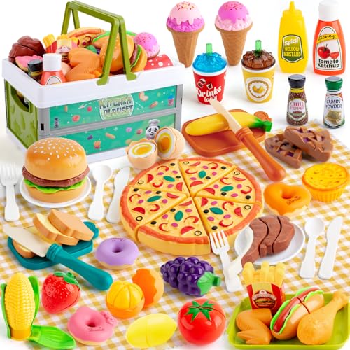 78 Pc Pretend Play Food with Storage Basket P35670
