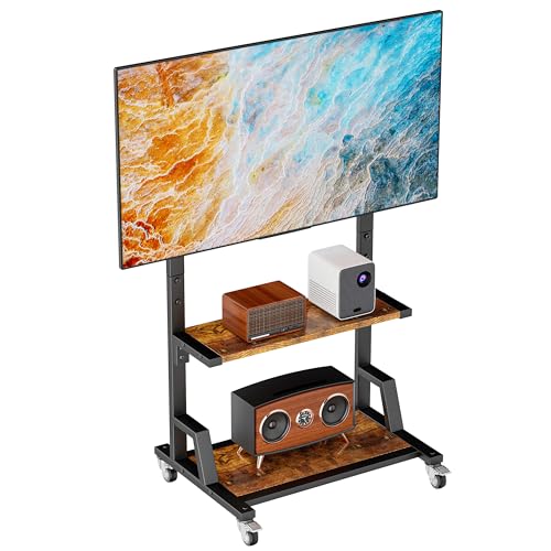 Rolling TV Stand for 32"-75" TVs with Metal Mount & 2 Tier Wood Shelf A705247