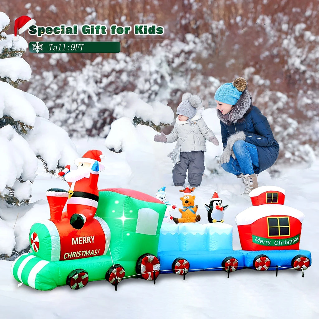 9FT Christmas Inflatables Santa Claus Train LED Lights R521
