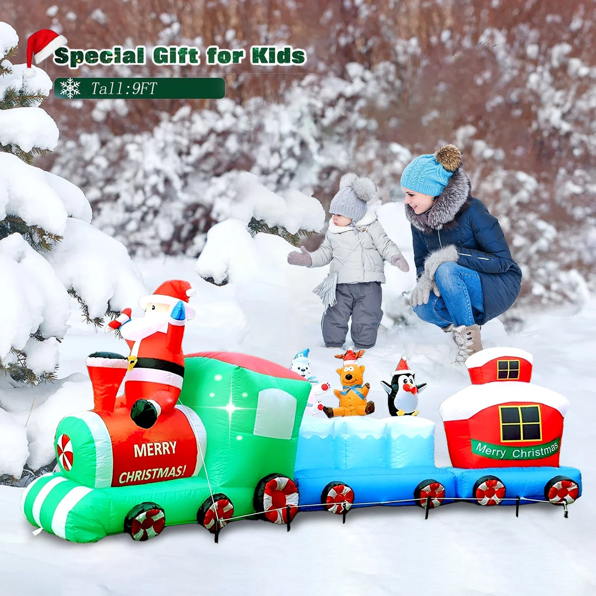 9FT Christmas Inflatables Santa Claus Train LED Lights R521