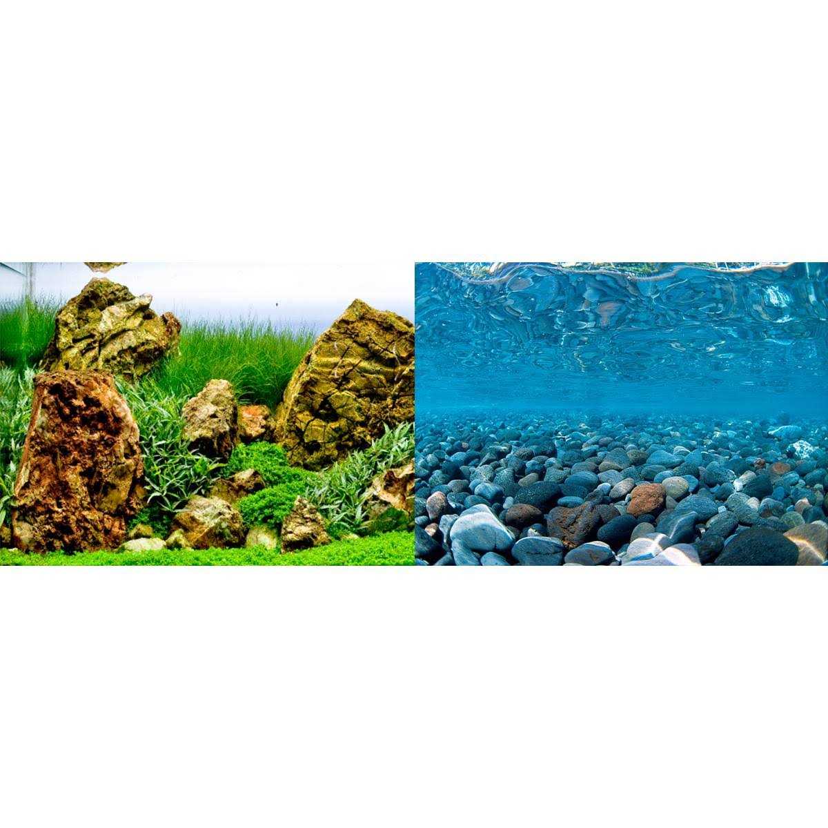 River Rock & Green Aquarium Background Decor W29261