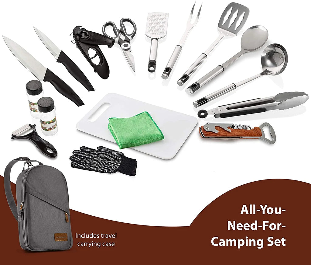 Portable BBQ Camp Kitchen Cooking Utensil Organizer Travel Set X42627