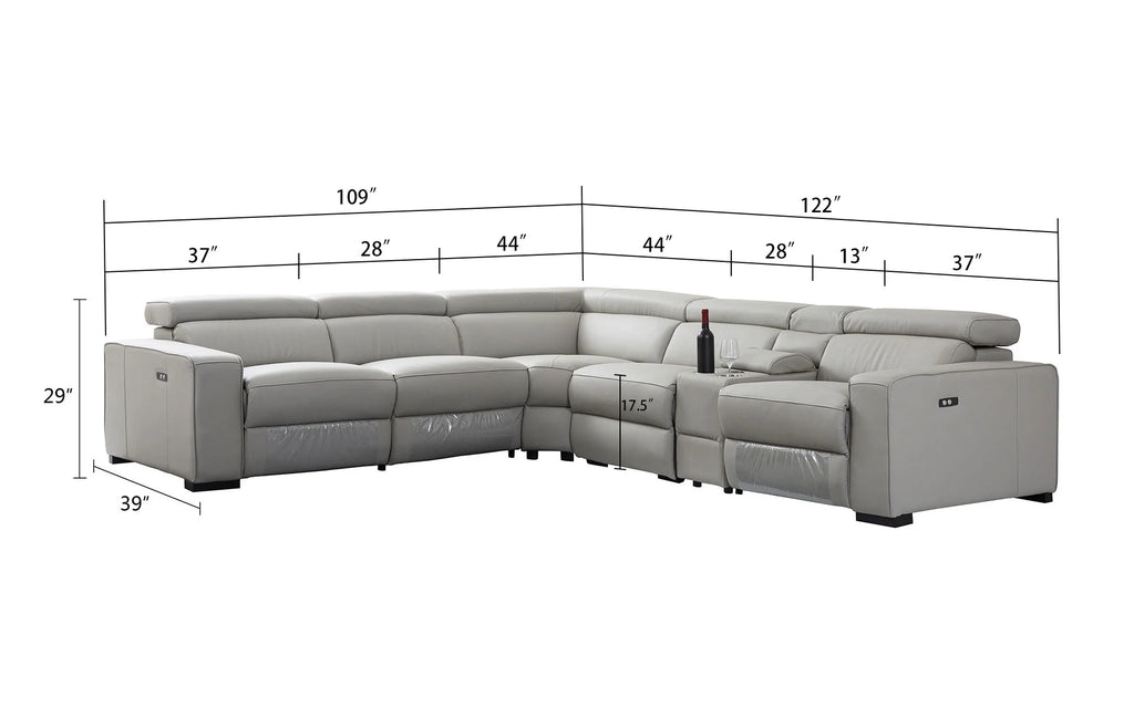 Light Grey Top Grain Leather Sectional with Power Recliners B781716