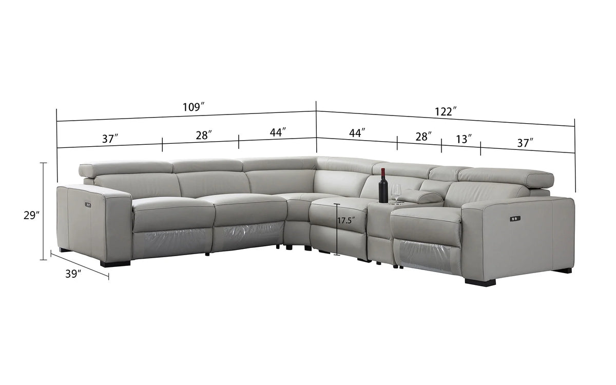 Light Grey Top Grain Leather Sectional with Power Recliners B781716