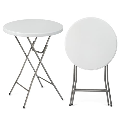 32" Plastic Folding Round Table Bar Height, HDPE, Gray Metal Finish, Black T61224