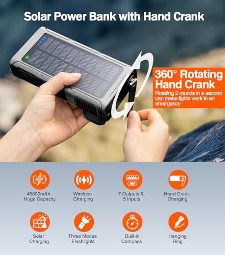 45800mAh Hand Crank Solar Power Bank Wireless Charger Z398468