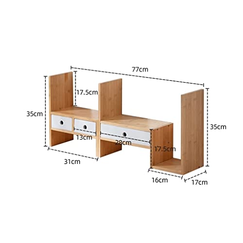 Bamboo Desktop Bookshelf with Drawer Expandable Desk Organizer, 77*35cm A87548