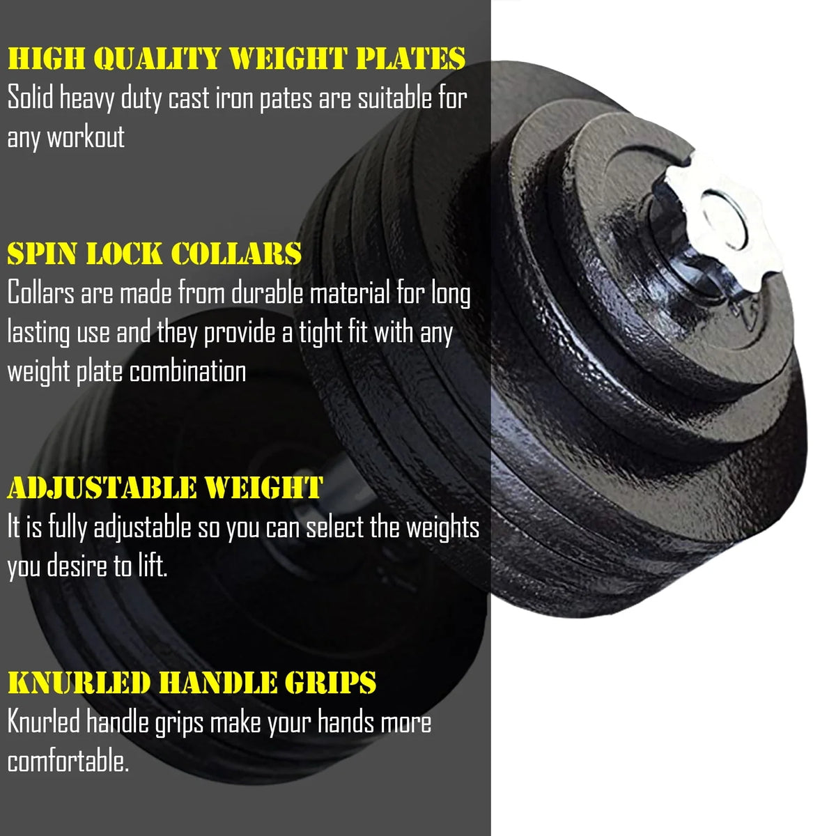 Adjustable Cast Iron Dumbbell Sets with Bars, Plates, Collars A726227