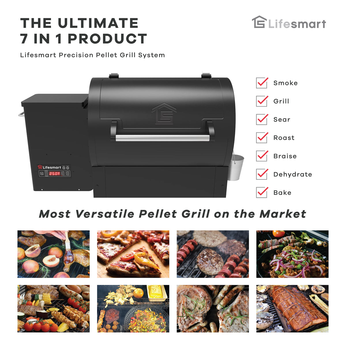 1500 Square Inch Pellet Grill and Smoker with 3 Cooking Racks E408