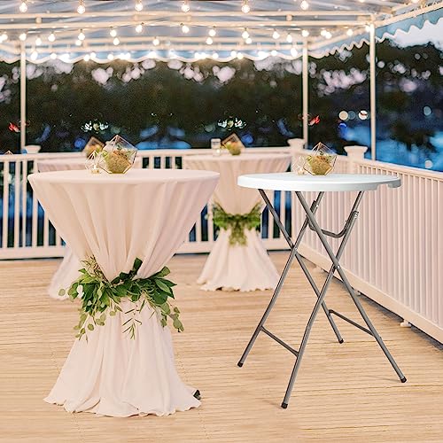 32" Plastic Folding Round Table Bar Height, HDPE, Gray Metal Finish, Black T61224